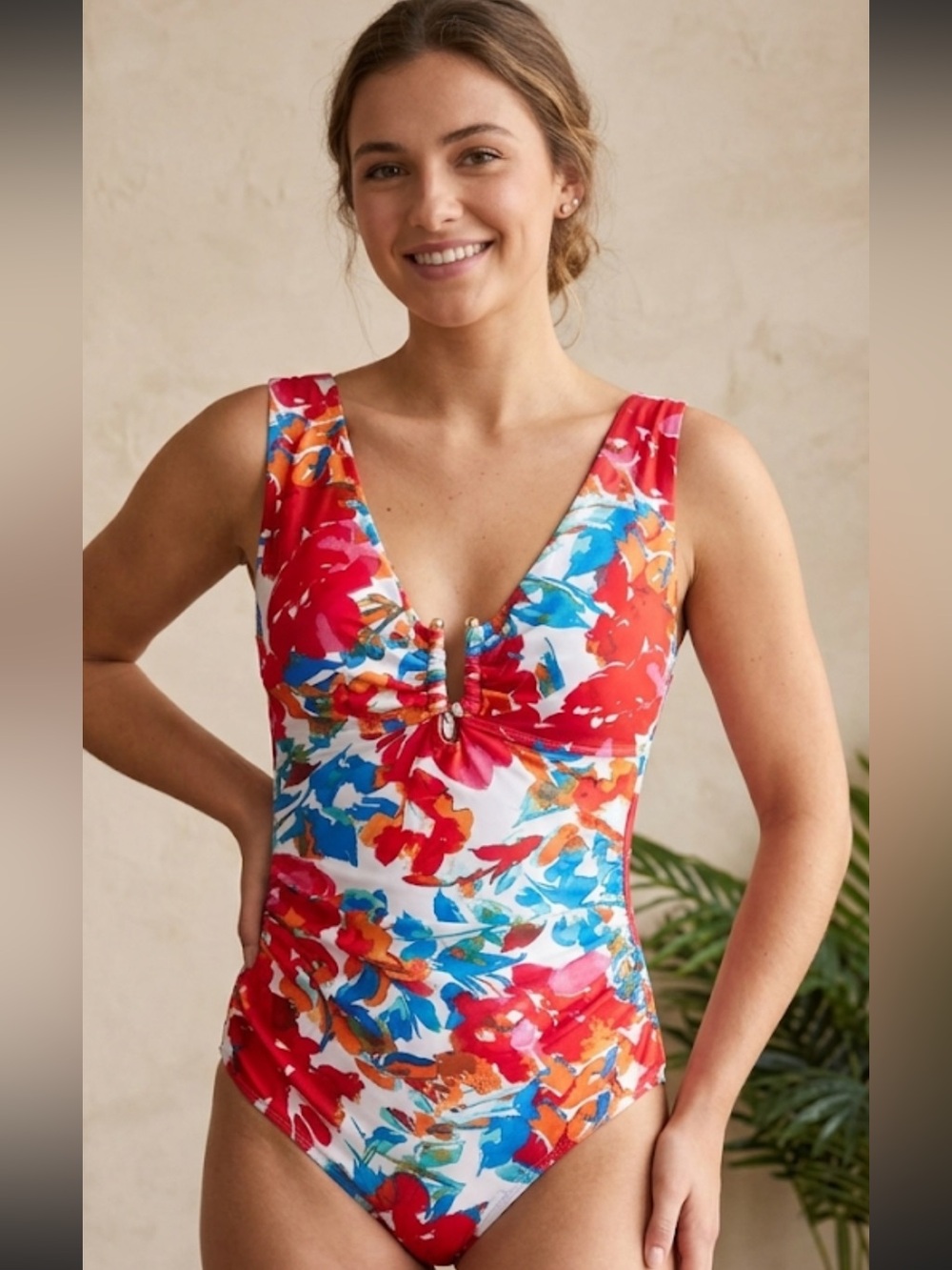 Floral V-Neck One-Piece W/ Tummy Control and adjustable straps NWT